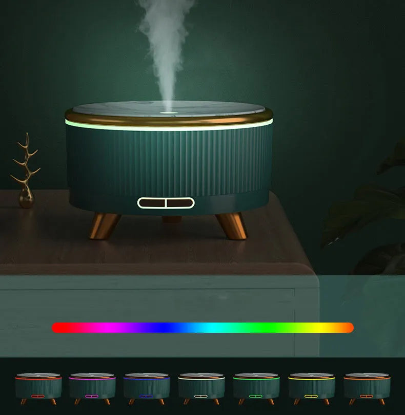 Round green electric oil humidifier with 500ml capacity and remote control for household aromatherapy