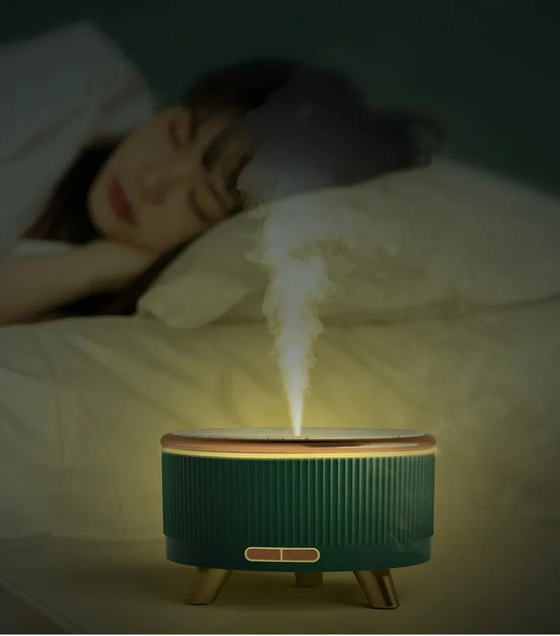 Round green electric oil humidifier with 500ml capacity and remote control for household aromatherapy