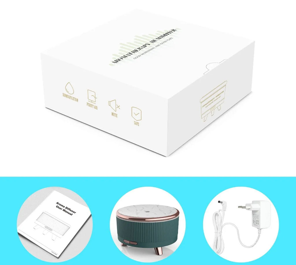Round green electric oil humidifier with 500ml capacity and remote control for household aromatherapy