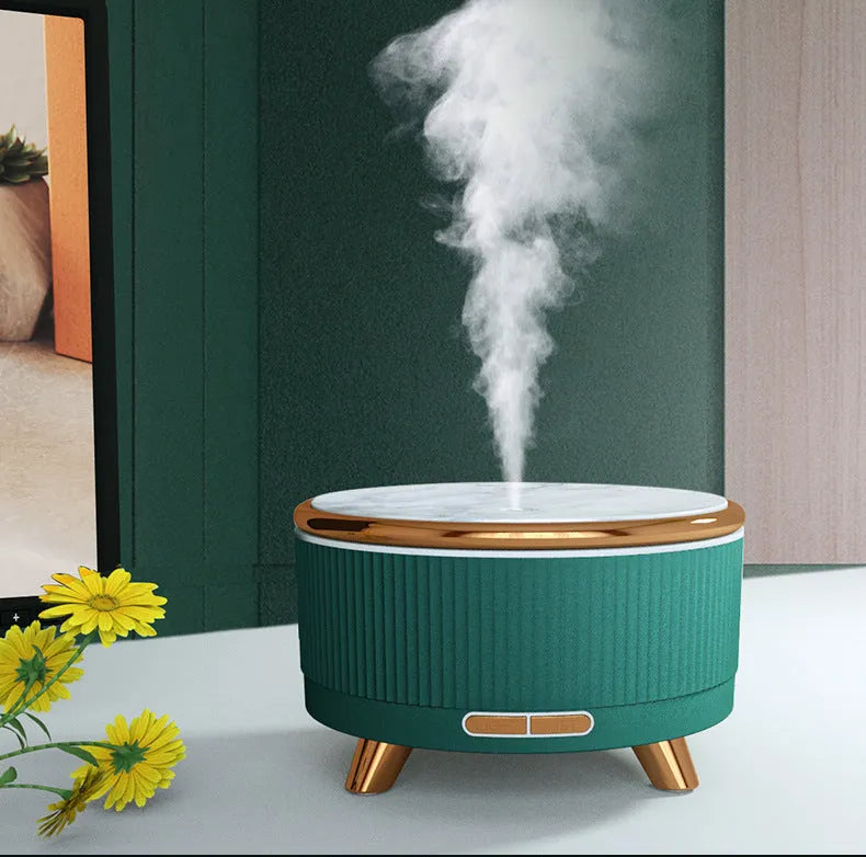 Round green electric oil humidifier with 500ml capacity and remote control for household aromatherapy
