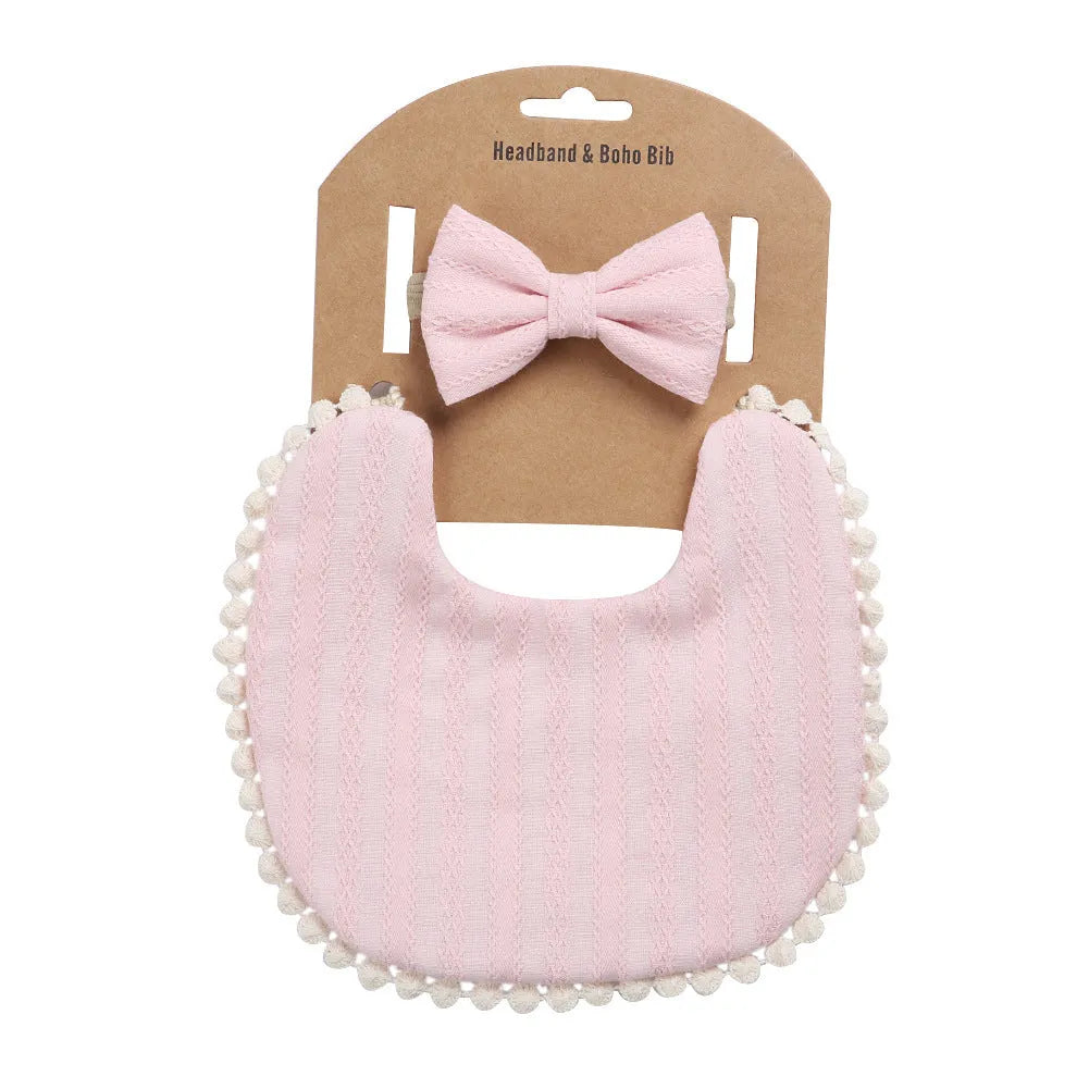 Linen cotton double-sided baby bib in solid colour with printed pattern, neutral design for boys and girls