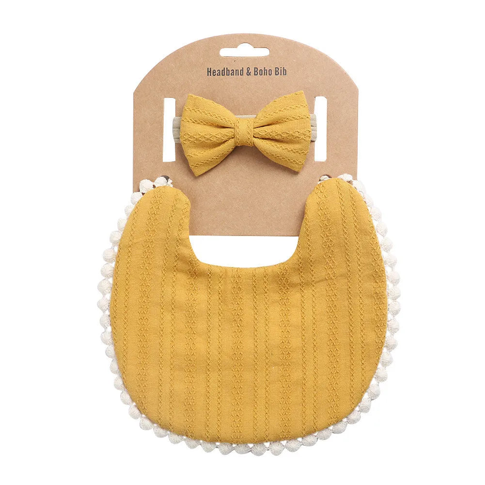 Linen cotton double-sided baby bib in solid colour with printed pattern, neutral design for boys and girls