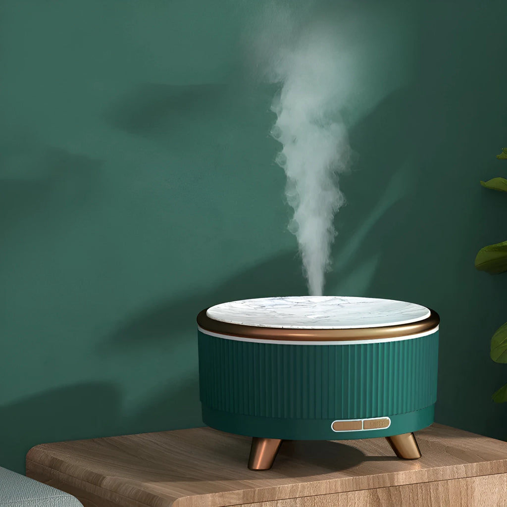 Round green electric oil humidifier with 500ml capacity and remote control for household aromatherapy