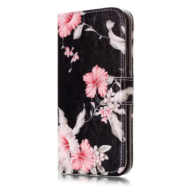 Wallet flip phone case with cartoon animal pattern showing card slots and flip cover design