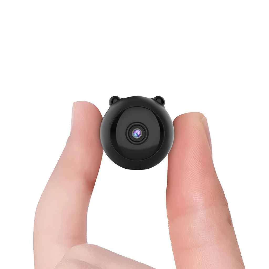 Black smart wifi wireless camera with 1080P night vision, 4.5cm size, plastic body, and 360-degree base