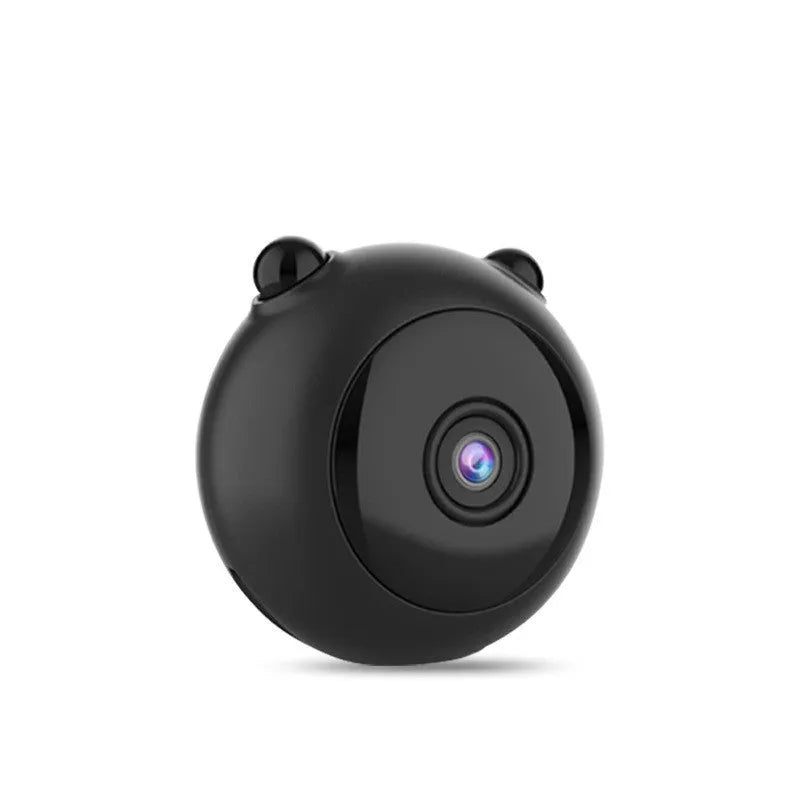 Black smart wifi wireless camera with 1080P night vision, 4.5cm size, plastic body, and 360-degree base