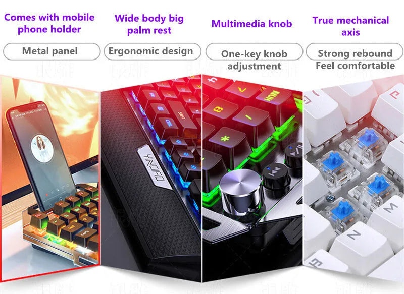 Silver Carving K100 metal mechanical keyboard, 108 keys, wired USB, black mixed light black shaft, 475 x 209 x 22 mm.