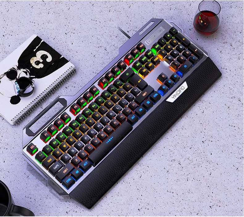 Silver Carving K100 metal mechanical keyboard, 108 keys, wired USB, black mixed light black shaft, 475 x 209 x 22 mm.