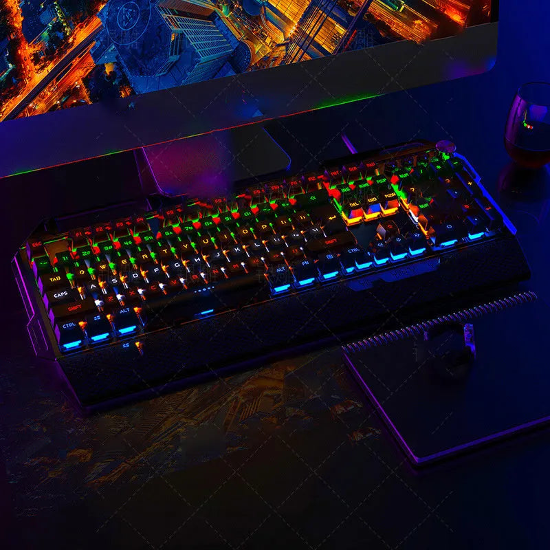 Silver Carving K100 metal mechanical keyboard, 108 keys, wired USB, black mixed light black shaft, 475 x 209 x 22 mm.