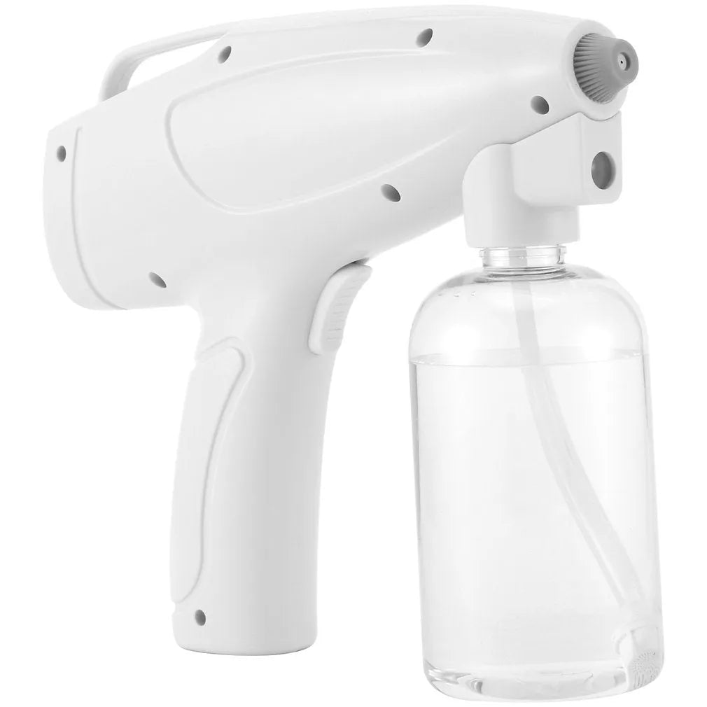 White handheld cordless electric disinfectant sprayer with USB-C charging port