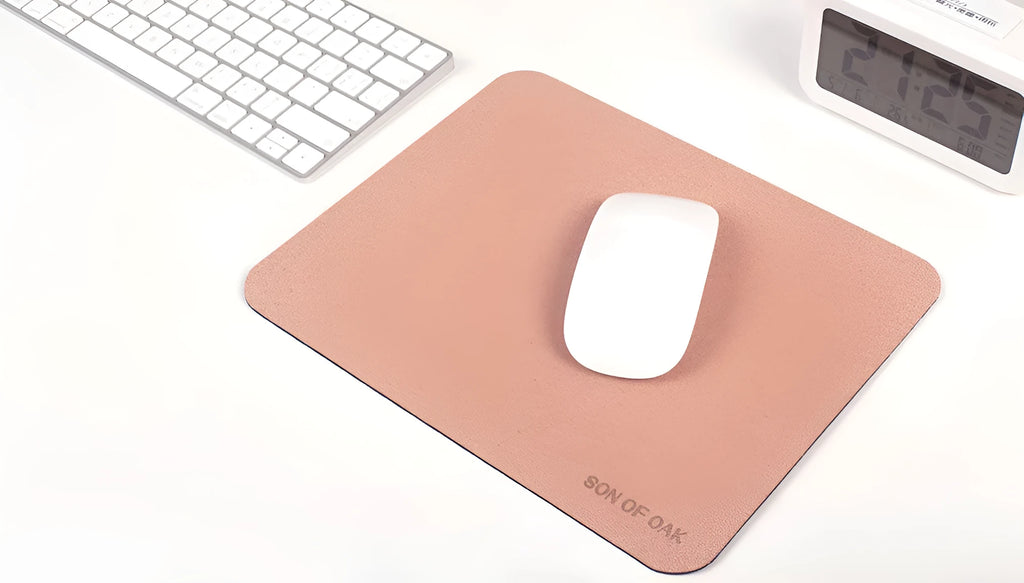 Cork portable mouse pad in green colour, 210x260x2.5mm size, lying flat on a desk surface