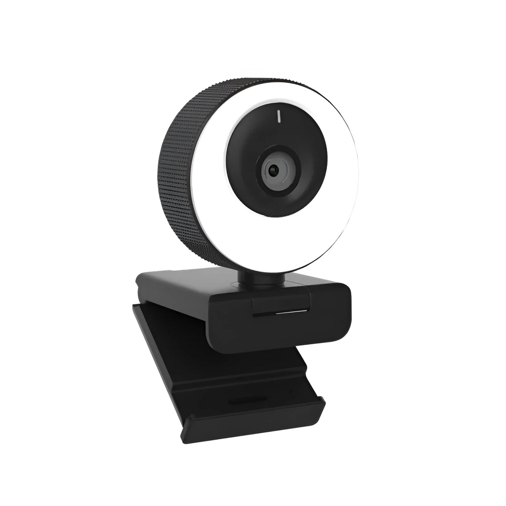 Black USB webcam with magnetic privacy cover on a 1.7m cable for 1080p Full HD video at 60FPS.
