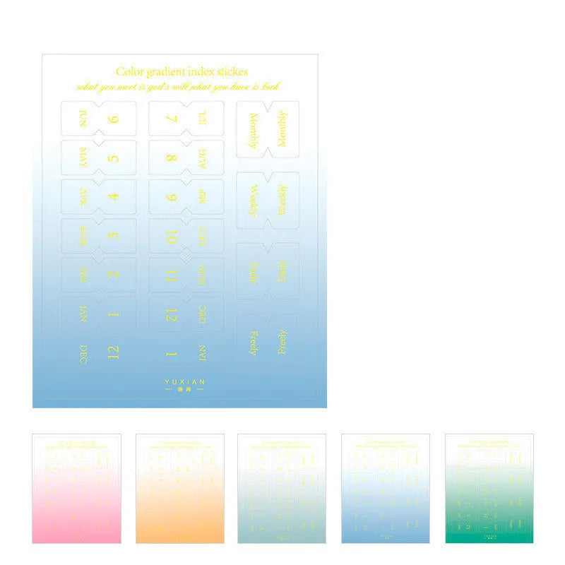 Yunmu Groceries Morandi gradient aesthetic label stickers, ten sheets in Elegant, Jazz, Neon, Summer colours.