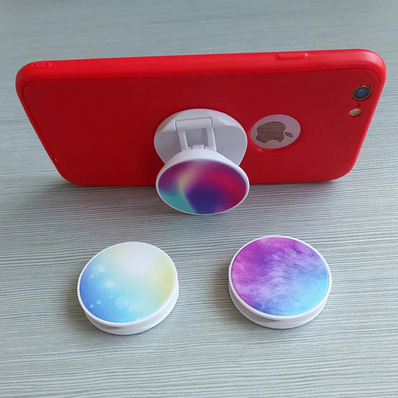 Folding mobile phone stand with thermal transfer aluminium design in various colour options
