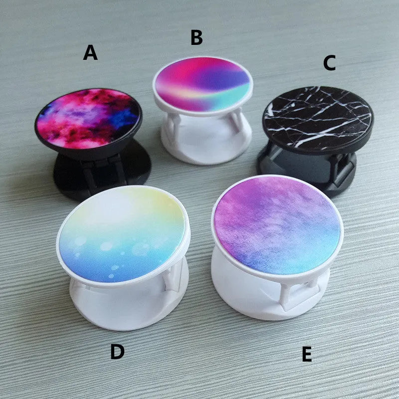 Folding mobile phone stand with thermal transfer aluminium design in various colour options