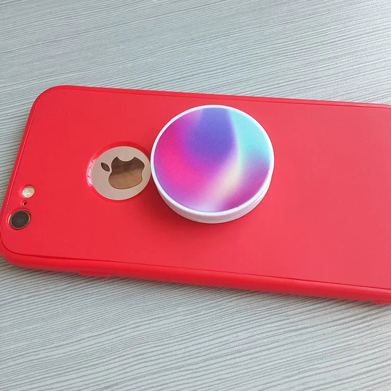 Folding mobile phone stand with thermal transfer aluminium design in various colour options