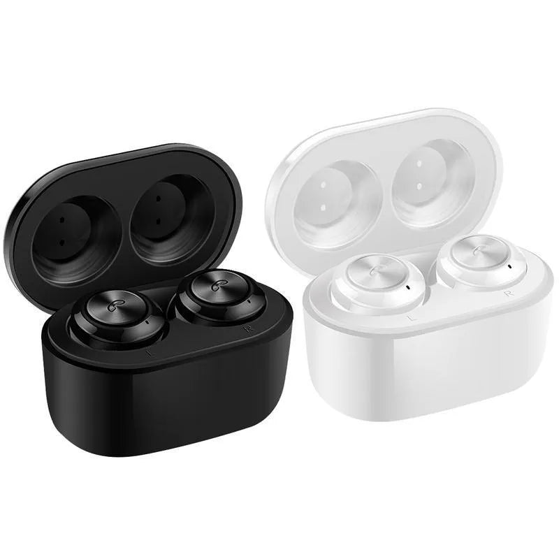 A6 True Wireless Stereo Bluetooth headset in black or white with earplug design