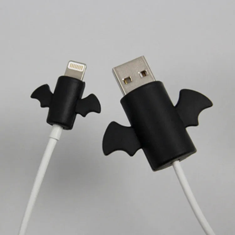 Silicone mobile phone charging cable protective cover in angel white and bat black styles
