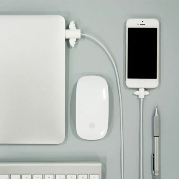 Silicone mobile phone charging cable protective cover in angel white and bat black styles