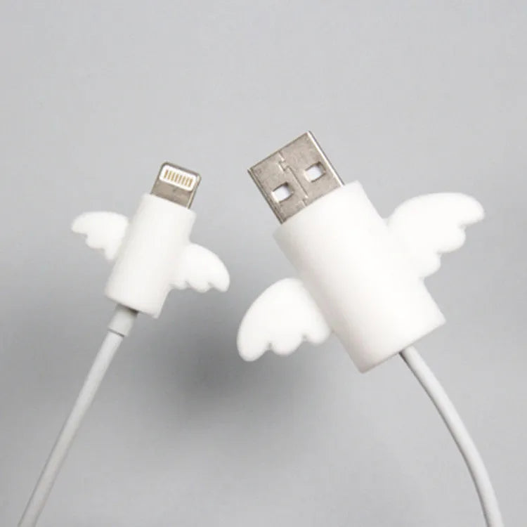Silicone mobile phone charging cable protective cover in angel white and bat black styles