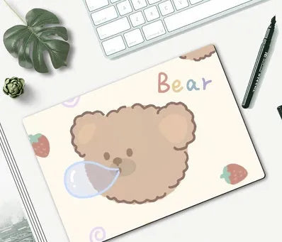 Cartoon character mouse pad with rubber base measuring 260x210mm with wind-shaped wrist contour