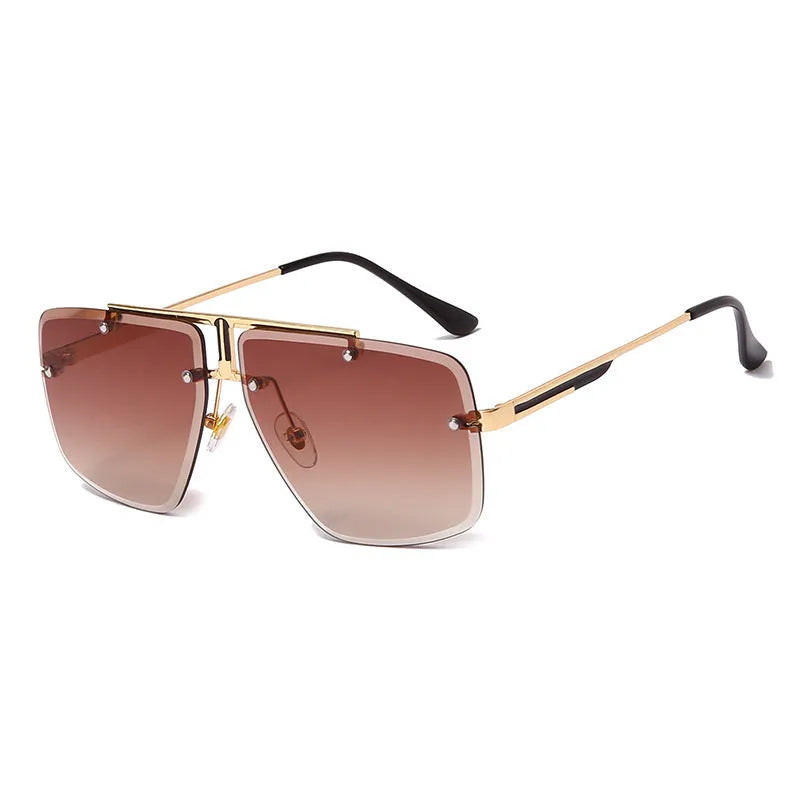 Frameless square sunglasses with metal frame and PC lens in gray-blue colour, 1850 style