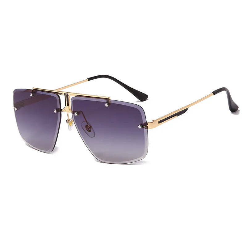 Frameless square sunglasses with metal frame and PC lens in gray-blue colour, 1850 style