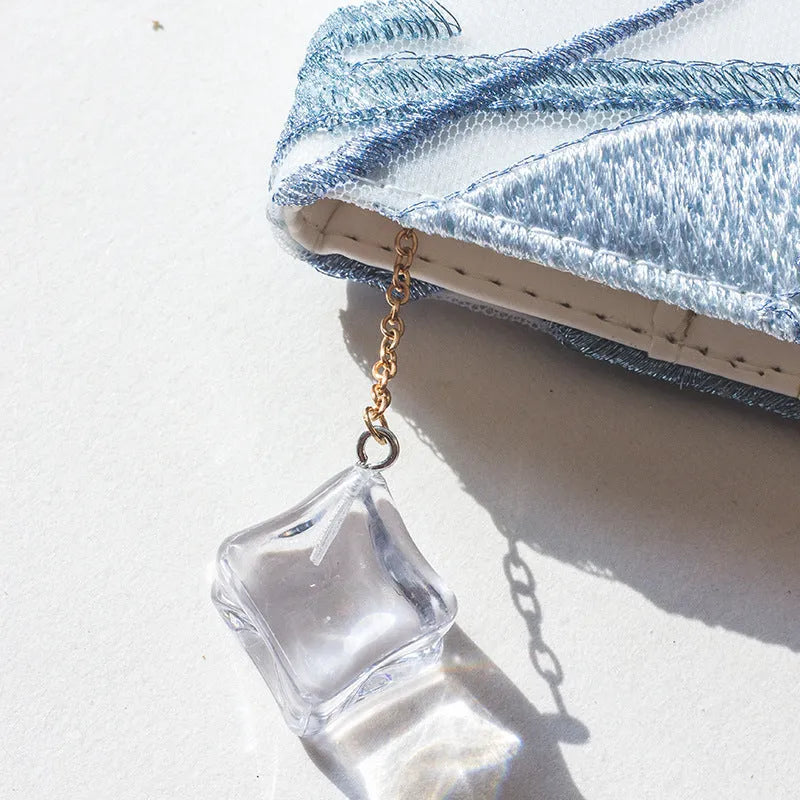 Glacier embroidery notebook with fabric cover, grid pages, and optional tassel in A6 or A5 size