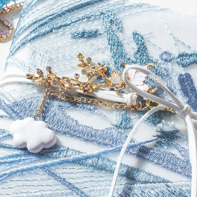 Glacier embroidery notebook with fabric cover, grid pages, and optional tassel in A6 or A5 size