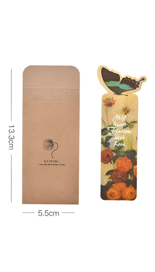 Butterfly-shaped paper bookmark in Japanese and South Korean cute design style measuring 13.5cm by 5.5cm
