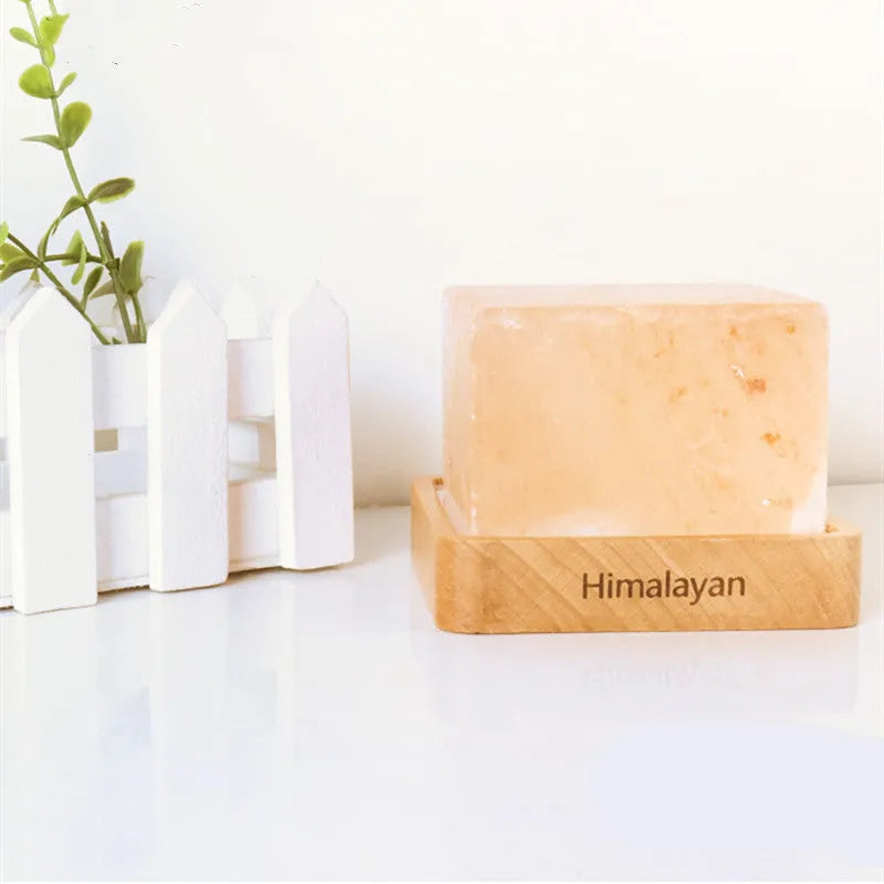 USB salt light night light with natural salt block shade, compact 10x8cm size, warm white glow on a desk