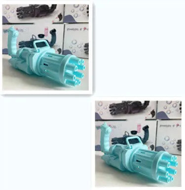 Kids pink bubble machine gun toy with leaf blower design on green grass