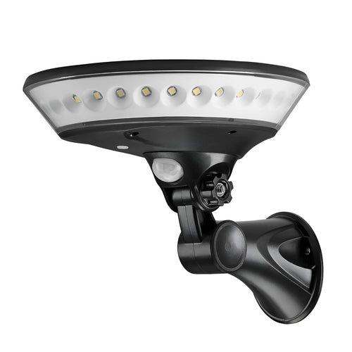White 360-degree solar-powered outdoor light with motion sensor