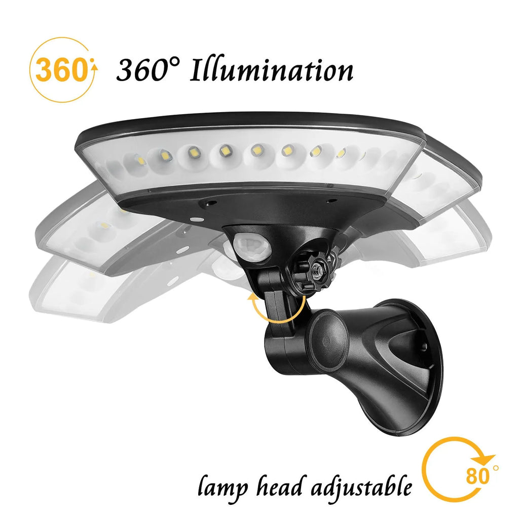 White 360-degree solar-powered outdoor light with motion sensor