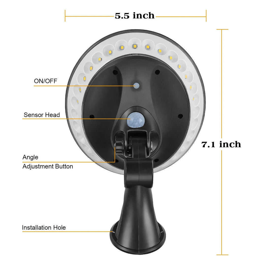 White 360-degree solar-powered outdoor light with motion sensor