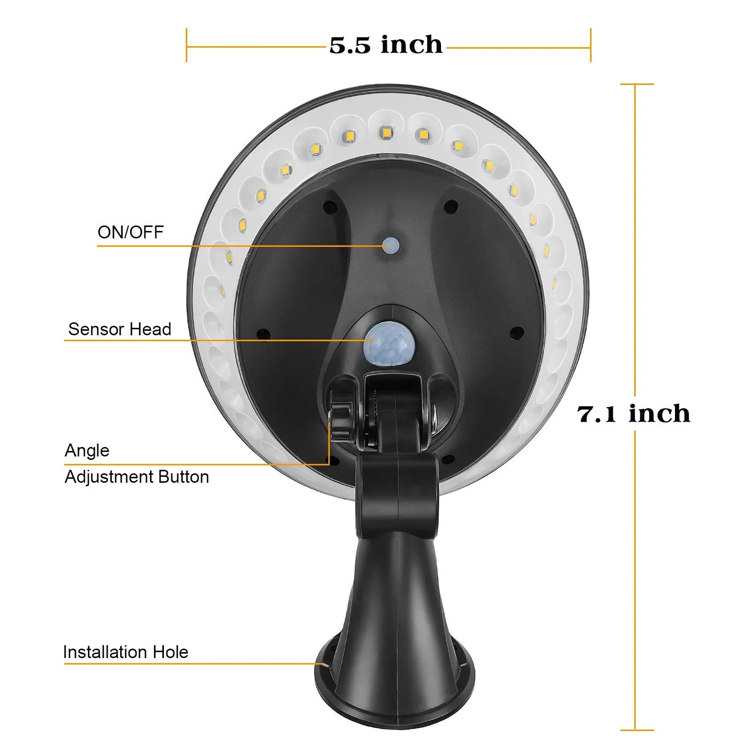 White 360-degree solar-powered outdoor light with motion sensor