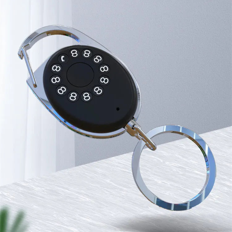 Black Apple-compatible Bluetooth tracker device with metal keychain loop for anti-lost tracking.