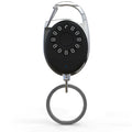 Black Apple-compatible Bluetooth tracker device with metal keychain loop for anti-lost tracking.