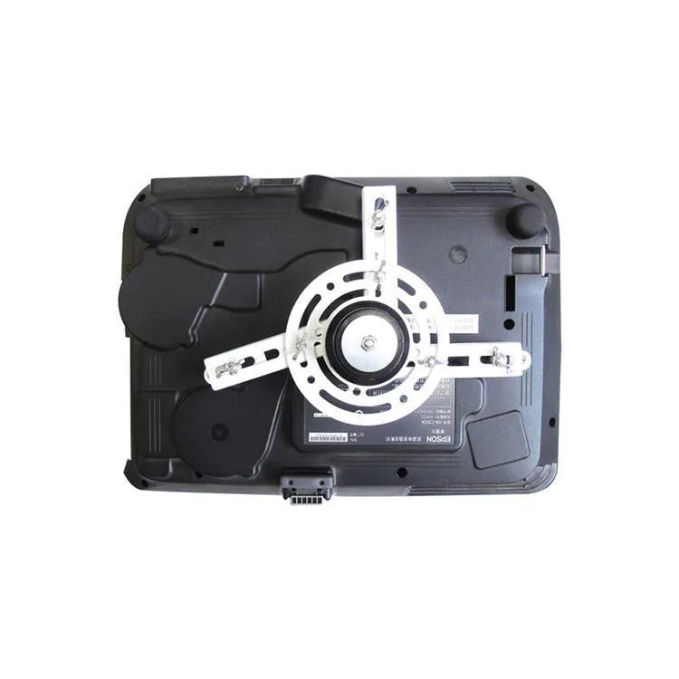 Motorised electric projector lifting hanger with ultra-thin chassis and wireless remote control on a white background