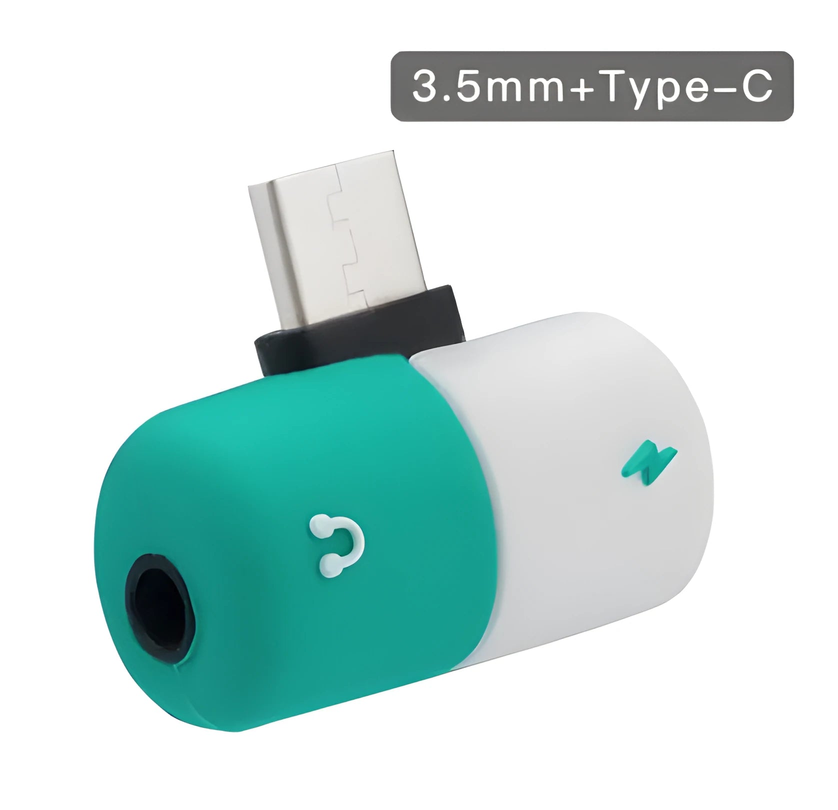 Small blue USB-C to 3.5mm audio and charging splitter adapter for Huawei phones, showing branch connector design.