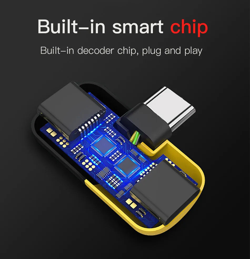 Small blue USB-C to 3.5mm audio and charging splitter adapter for Huawei phones, showing branch connector design.