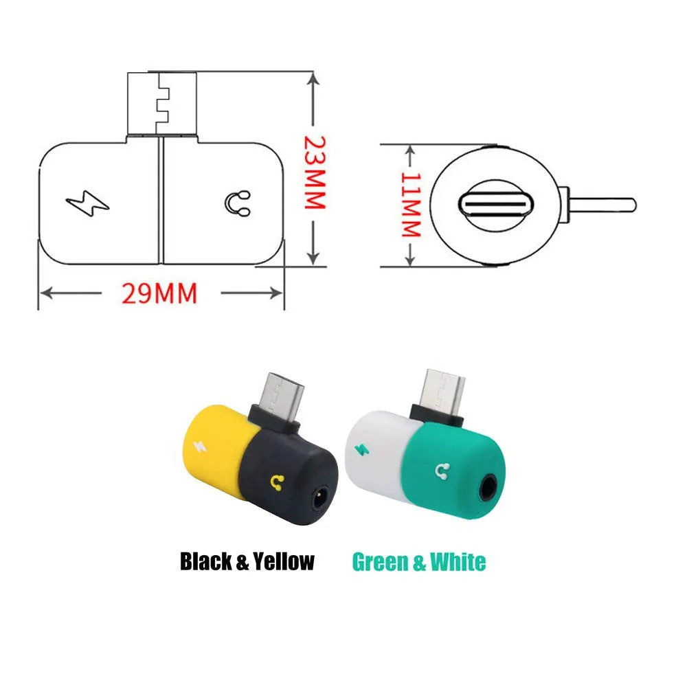Small blue USB-C to 3.5mm audio and charging splitter adapter for Huawei phones, showing branch connector design.