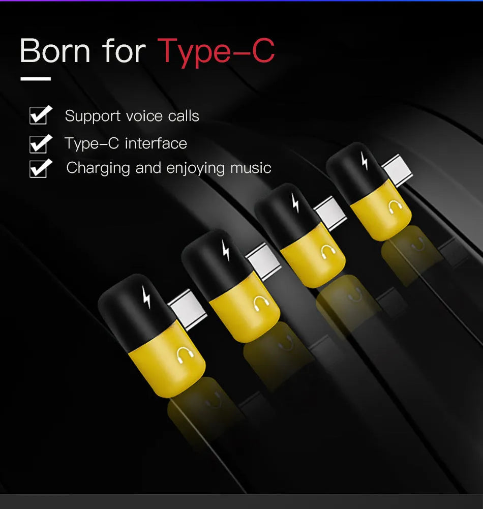 Small blue USB-C to 3.5mm audio and charging splitter adapter for Huawei phones, showing branch connector design.