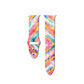 Silicone Apple Watch band with tie-dye pattern in blue and pink, 38/40mm size