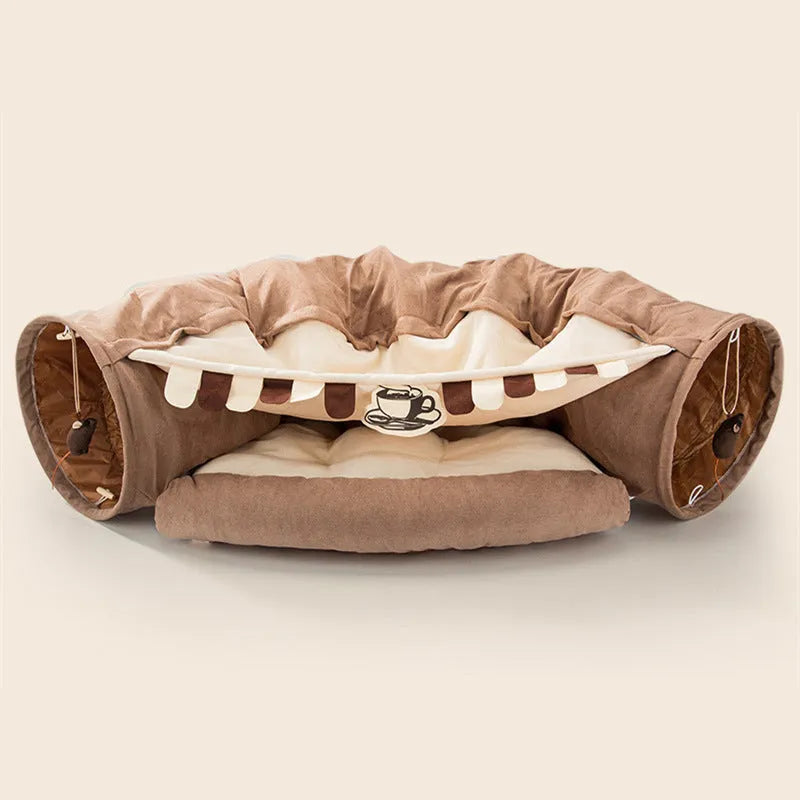 Collapsible cloth cat tunnel in choice of colours showing 45cm diameter and entrance height