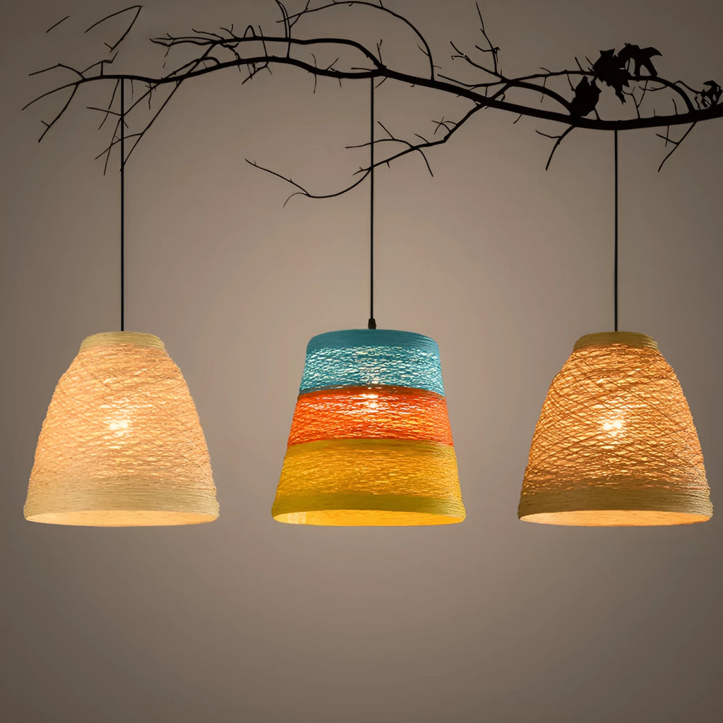 Rattan woven ball hanging lamp with adjustable height in pastoral style