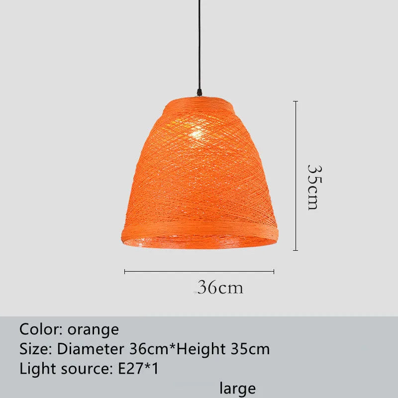 Rattan woven ball hanging lamp with adjustable height in pastoral style