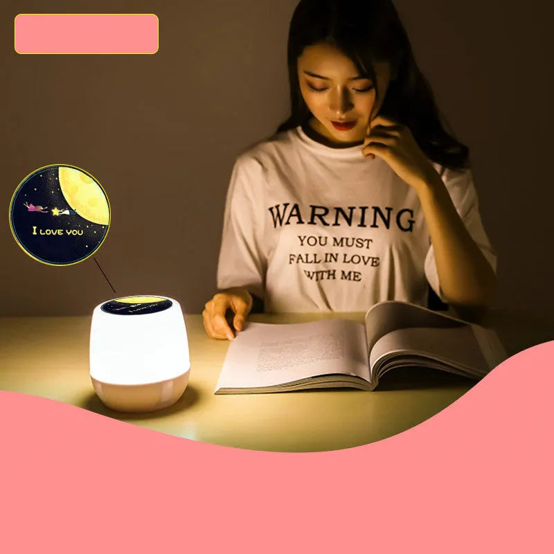 Pruixin projector night light showing rotating star pattern projection on a bedroom wall.