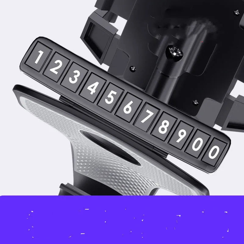 Black car phone holder with telescopic suction cup and dual-spring clip for dashboard mounting