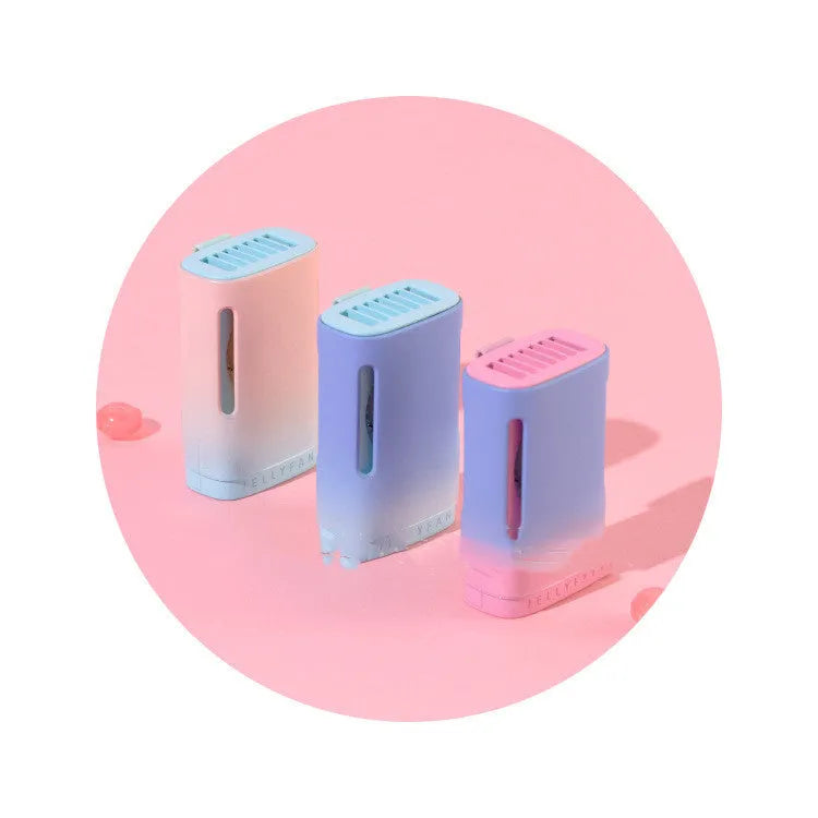 Jelly USB hanging neck fan in mint peach colour, compact and portable for hands-free cooling